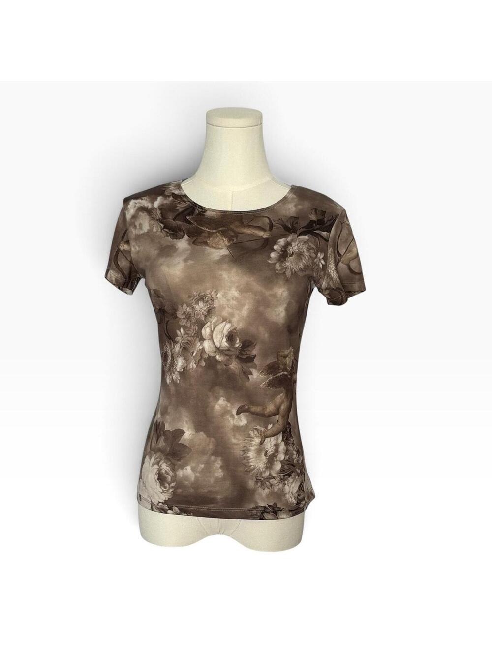 Y2K Top Tera brown & cream floral print top